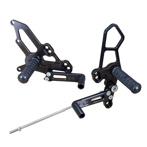 05-4407B Yamaha FZ07 2015-17 MT07 2018-20 XSR700 2018-20 Complete Rearset Kit w/ Pedals - STD/GP Shift - Woodcraft Technologies