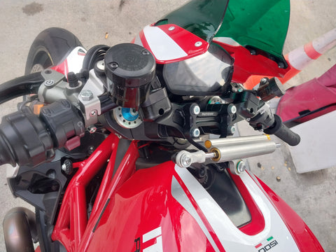 Ducati Monster 1200R 2016-19 Clipon Adapter Plate W/Steering Damper Mount Black Bars